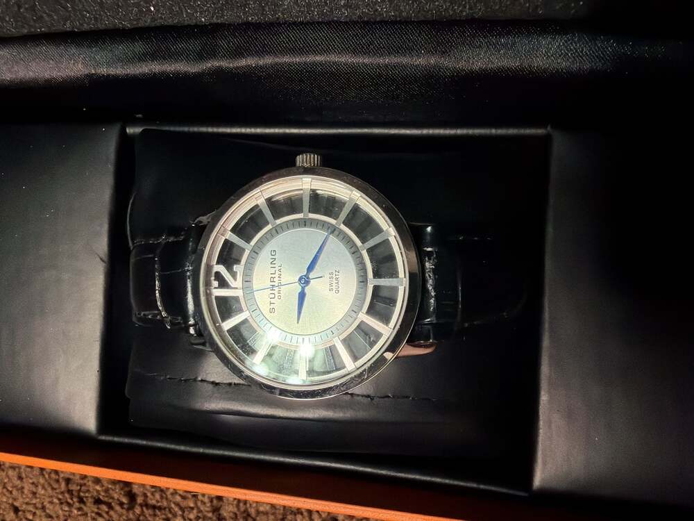 Stuhrling Original Winchester Del Sol 40mm Swiss Quartz Watch with Black Leather